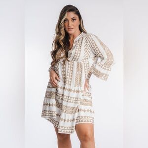 Silk & Salt Women Tunic Geometric Printed dress 3/4 Sleeves Size Medium EUC